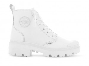 Botte Palladium Pallabase Cuir Femme Blanche Noir | KW3270956