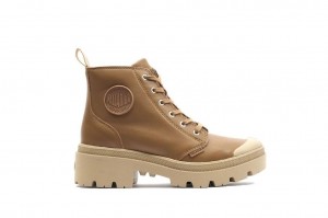 Botte Palladium Pallabase Cuir Femme Marron | ZR5794603